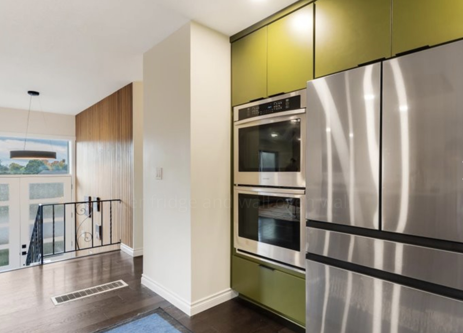 Kitchen island with frameless construction and custom-matched retro paint color
